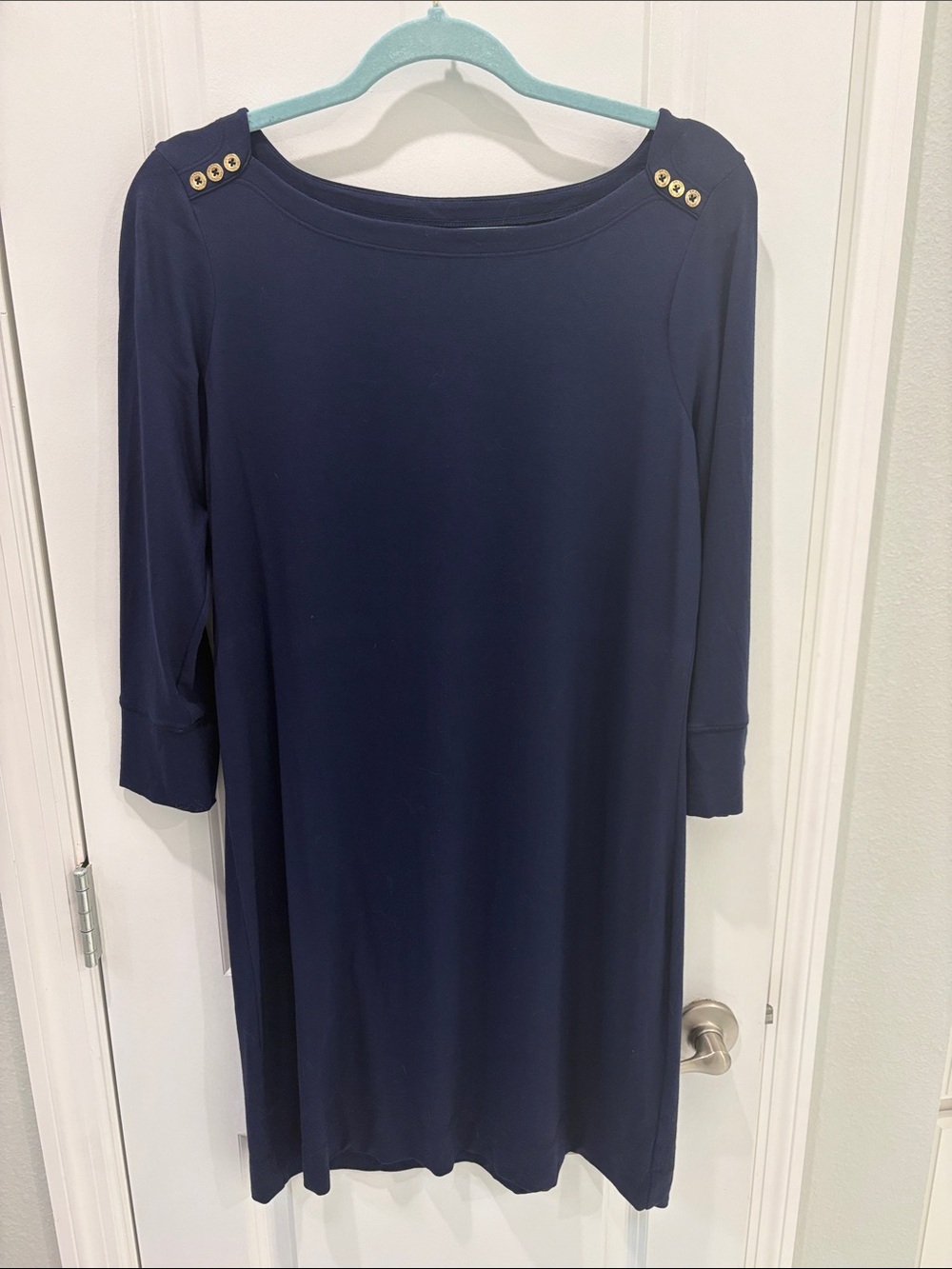 Lilly Pulitzer Navy Three-Quarter Sleeve Shift Dress with Shoulder Buttons